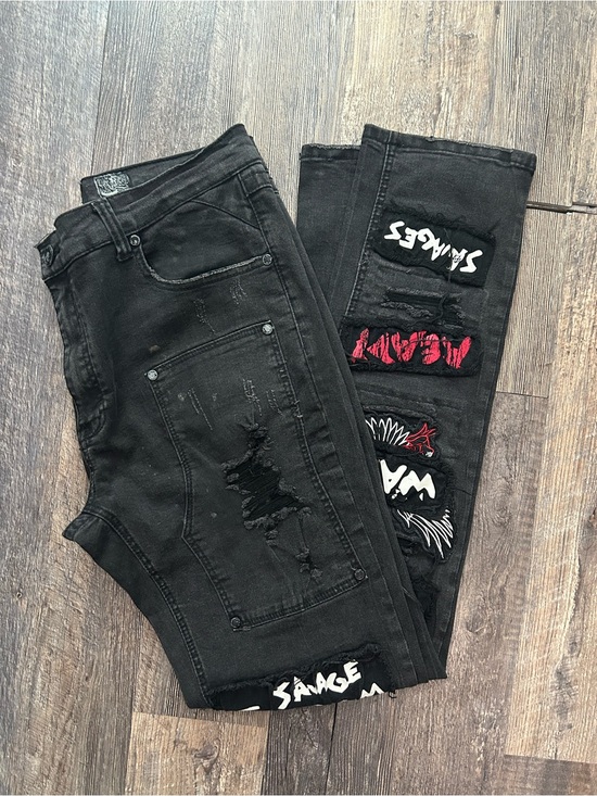 Heritage America Other - EUC Mens Heritage America 1776 Denim Distillery Distress Patchwork Punk Goth